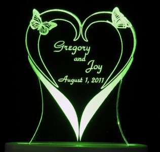 Personalized Wedding Cake Topper Heart Butterflys Optional LCD 