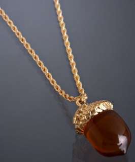 Kenneth Jay Lane gold acorn pendant long necklace   