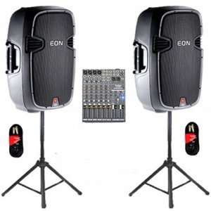  JBL Powered 15 EON 515XT DJ Loudspeakers Mixer, Stands 