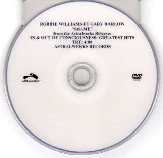   WILLIAMS FT GARY BARLOW SHAME OFFICIAL MUSIC VIDEO PROMO DVD  