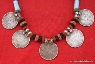 TRIBAL OLD SILVER 1 RUPPE INDIA COIN PENDANT NECKLACE  