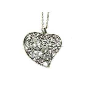  Silver Heart Leaf Necklace Retro Vintage Antique Lace Vines Pendant 