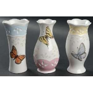  Lenox China Butterfly Meadow Set of 3 Motif 4 Vase, Fine 