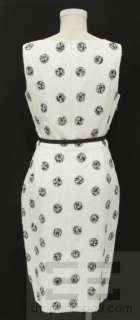 Oscar de la Renta White & Black Polka Dot Applique Sleeveless Dress 