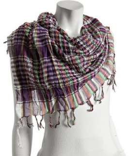 Michael Stars grape plaid cotton square scarf  
