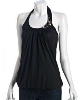 Willow & Clay black jersey sequin detail halter top   up to 70 