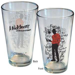   on Elm Street Movie Freddy Scribbles Two Sided Clear Pint Glass, NEW