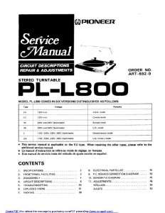 Pioneer PL L800 Turntable Service Manual PDF Formt  