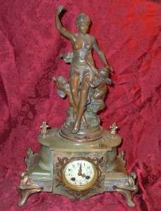 Antique French Large J. Garnier Bronze Marble Mantle Clock Gorgeous 