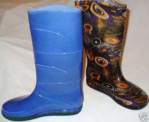 Womens Blue & Multi color Flat Waterproof Rain boots  
