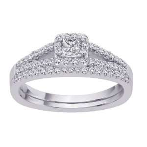 14K White Gold 1/2 ct. Diamond Bridal Engagement Set with Princess Cut 