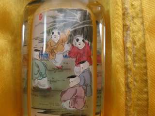   Oriental Reverse Painting Children Sit Perfume Snuff Glass Bottle Box