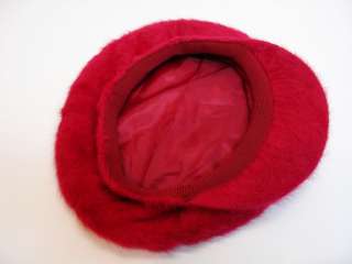 ANGORA NEWSBOY GATSBY CAP FUZZY HAT FULLY LINED RED  