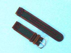 18mm Mens Military Brown & Green Pattern Leather & Nylon Watch Band 