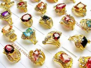 lots 50 Rhinestone Cubic Zirconia Gold rings wholesale  