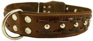 22 27 Braided Studded Leather Dog Collar 1.75w Brown  