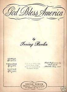 1939 Sheet Music GOD BLESS AMERICA Irving Berlin Medium in F for Piano 