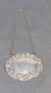Kirk & Son Sterling Repousse Sherry Decanter Label  