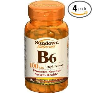 Sundown Vitamin B6, High Potency, 100 mg, Tablets, 100 tablets (Pack 