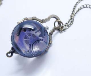 Retro Bronze Sphere Necklace Chain Clock Quartz Pocket Watch  