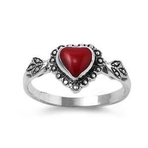   Silver 10mm Heart Red Stone Ring (Size 5   9)   Size 9 Jewelry