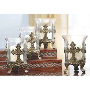   Footed Religious Cross Glass Votive Candle Holders