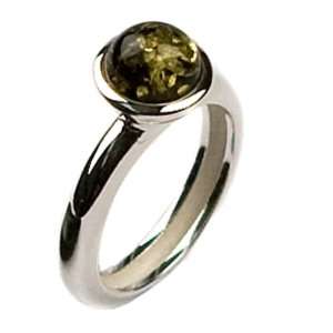   Green Amber and Sterling Silver Round Ring Ian & Valeri Co. Jewelry