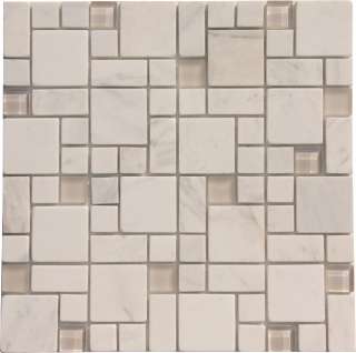 White Marble Mosaic Tile mixed w White Crystal Glass  