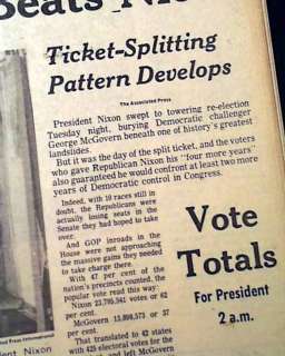 RICHARD NIXON Elected President of U.S. 1972 Newspaper  