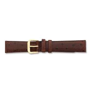   Ostrich Grain Leather Gold tone Buckle Watch Band Size 20 Jewelry