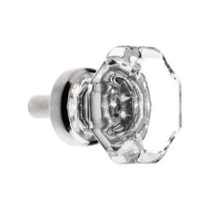 Small Octagonal Clear Glass Knob With Brass Base in Polished Nickel.