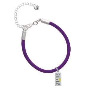   Smiley Face Rectangle Charm on a Purple Malibu Charm Bracelet Jewelry