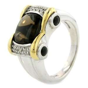   Sterling Silver/18K YG Designer Smokey Quartz & Diamond Ring Jewelry