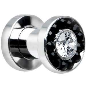  4 Gauge Stainless Steel Black Clear CZ Screw Fit Tunnel Jewelry