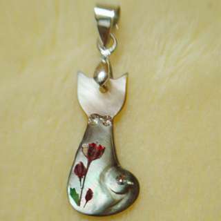 Cat Mother of pearl Pendant / Amazing Real Press Flower / Handcrafted 