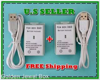   Battery Pack + USB Charging Cable for XBOX 360 Controller White  