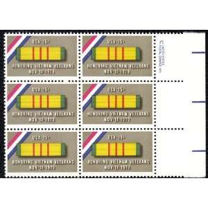VIETNAM VETERANS ~ SERVICE RIBBON #1802 Block of 6 x 15¢ US Postage 
